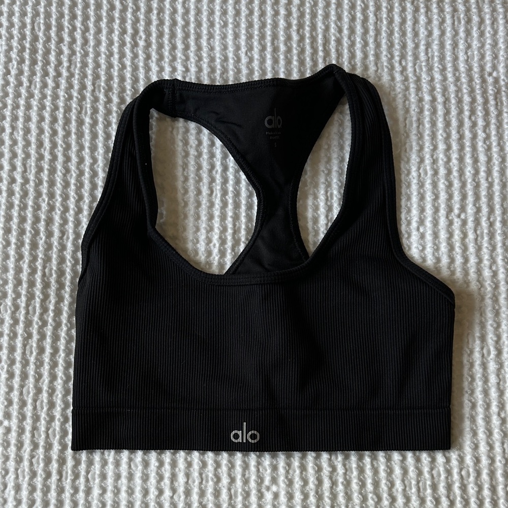 ALO Yoga Ribbed Black Sports Bra